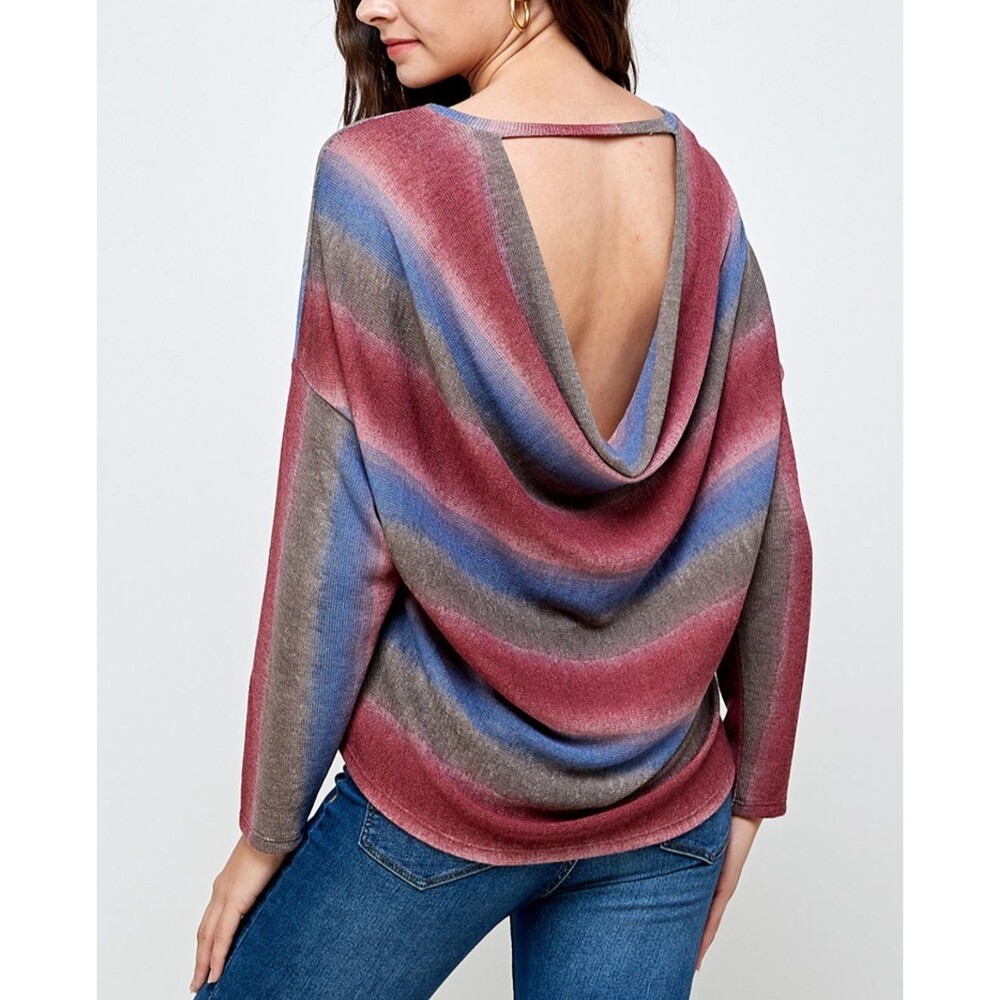 Women’s Striped Long Sleeve Sweater Low Back Detail Size M - Picture 8 of 11